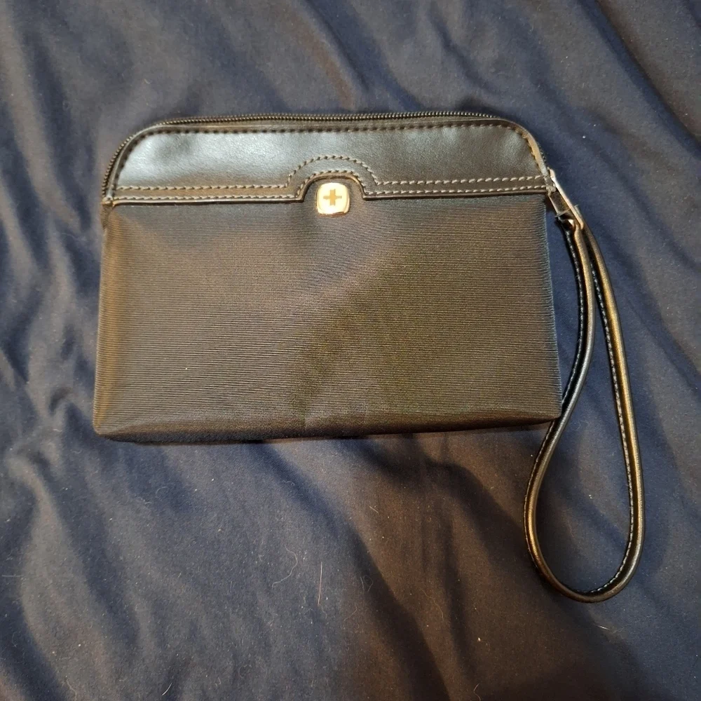 Black Wristlet Clutch Striped Interior